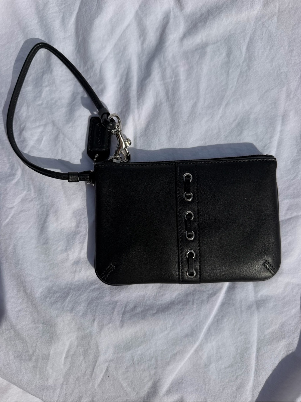 Vintage Black Leather Wristlet Clutch - Designer-Style